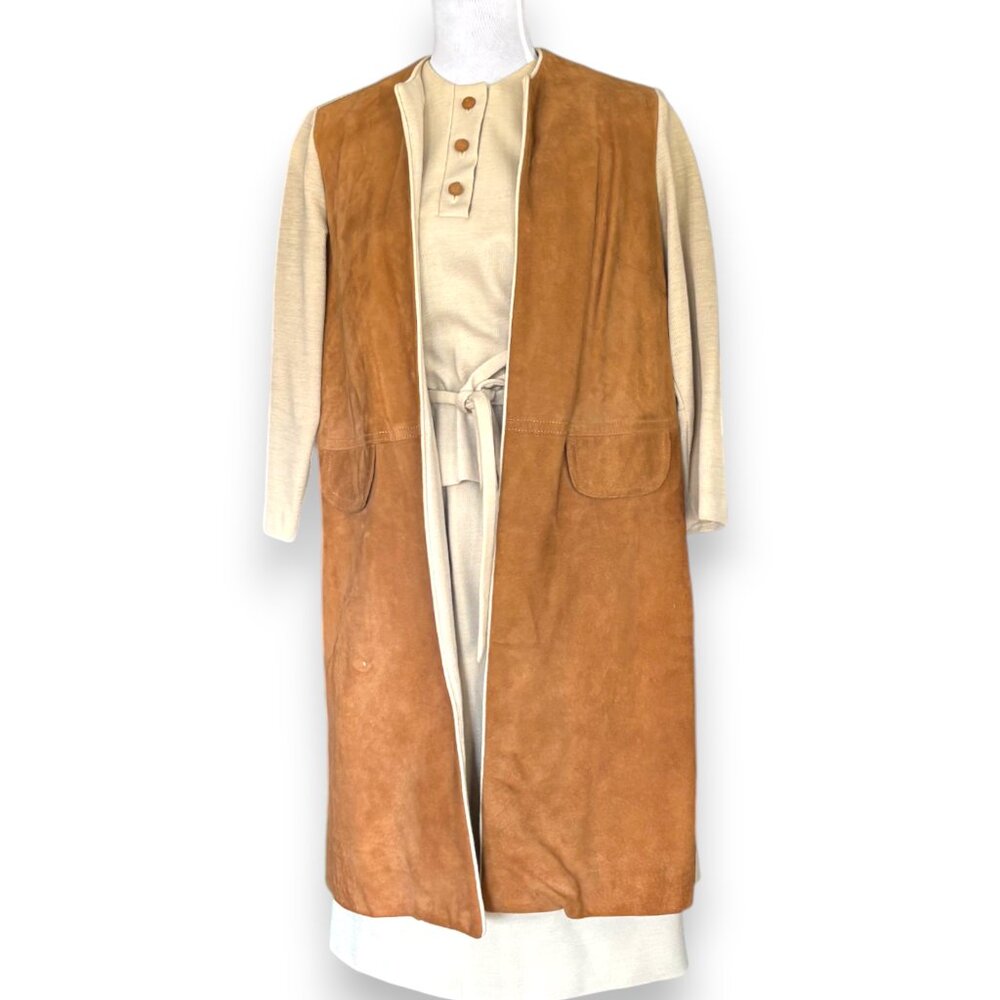 Vintage 60's Knits by Camelon 3 pc set blouse skirt leather duster mod boho sz 7